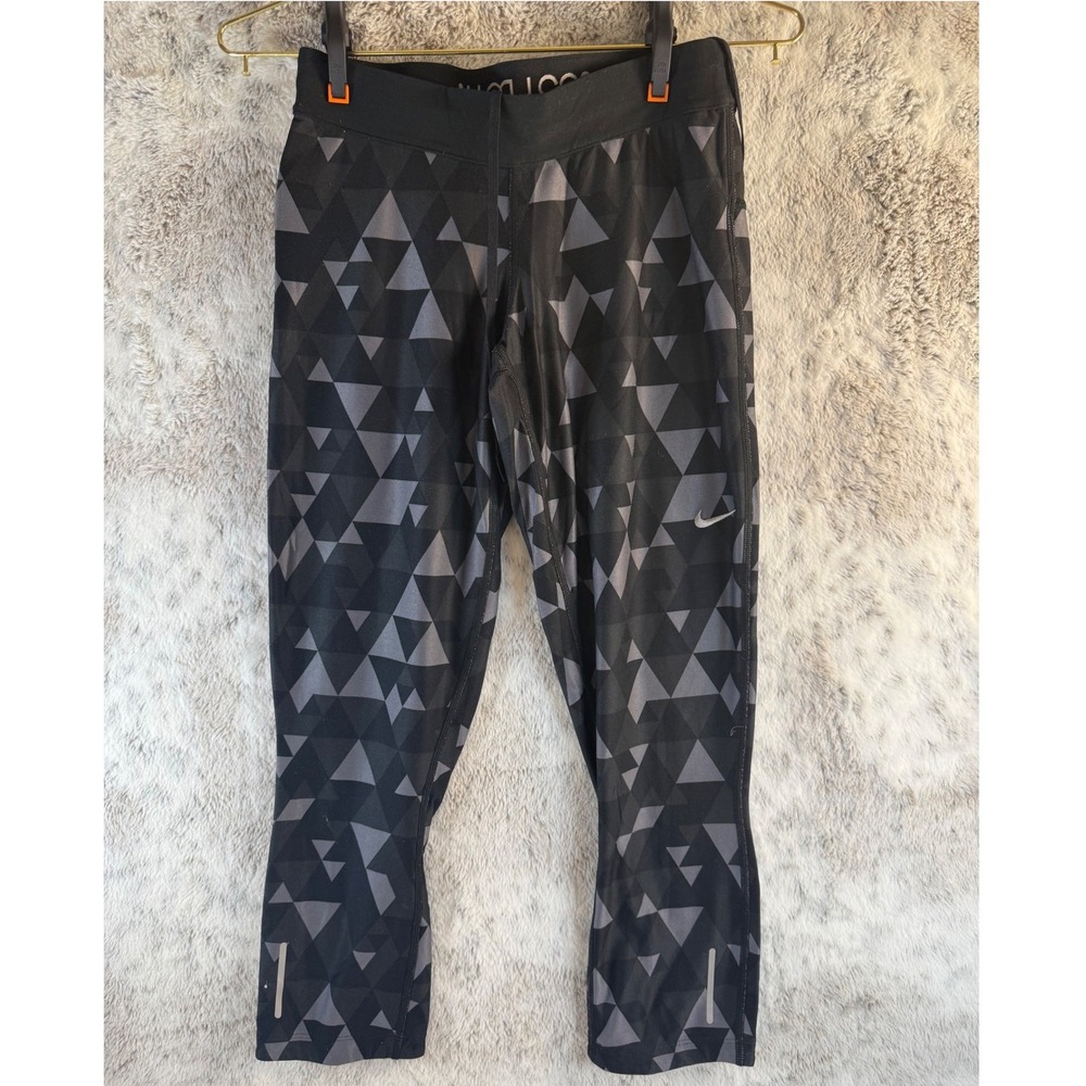 Nike Dri Fit Capris Womens Black Gray Geometric Print Activewear Size S